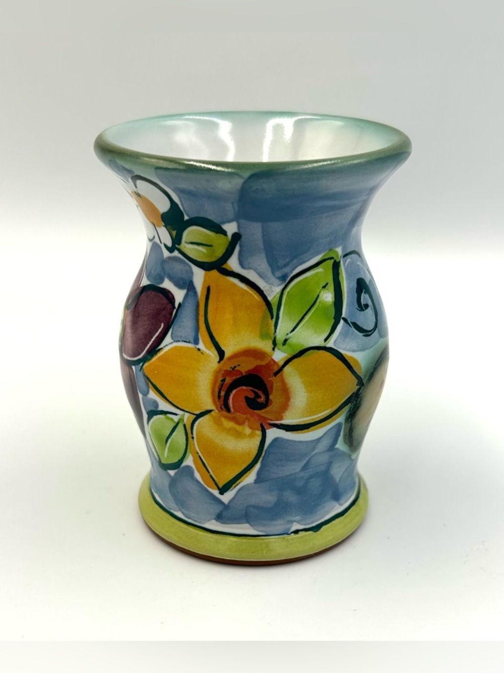 Richard Mund Art Pottery Vase: Hand-Painted Maiolica Butterfly & Flowers Ceramic